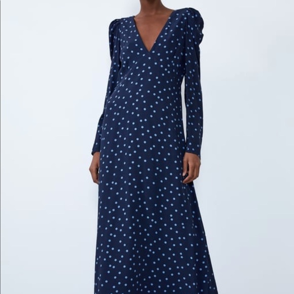 Zara Dresses & Skirts - Zara | Navy blue Polka Dot Dress